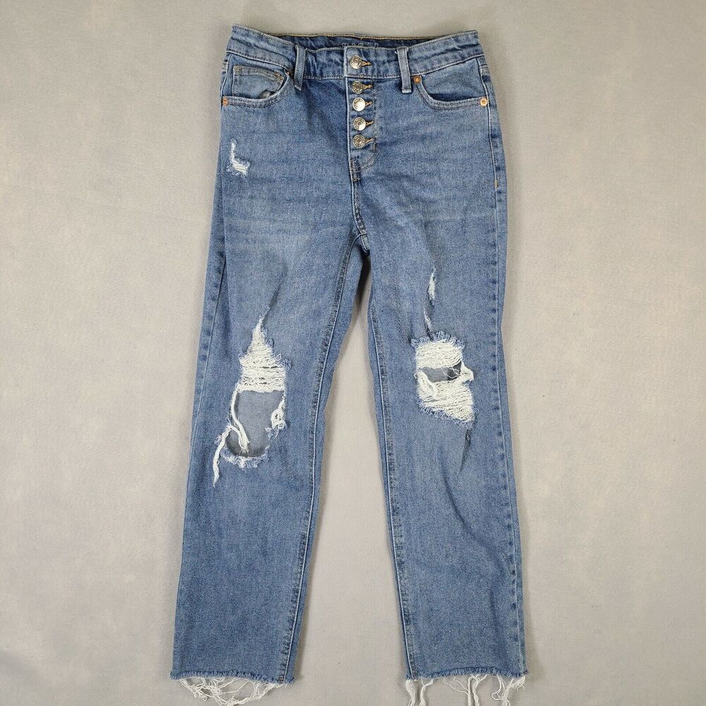 Wild Fable‎ Mid Rise Straight Ankle Jeans Size 2 Distressed Button Fly 27x25.5